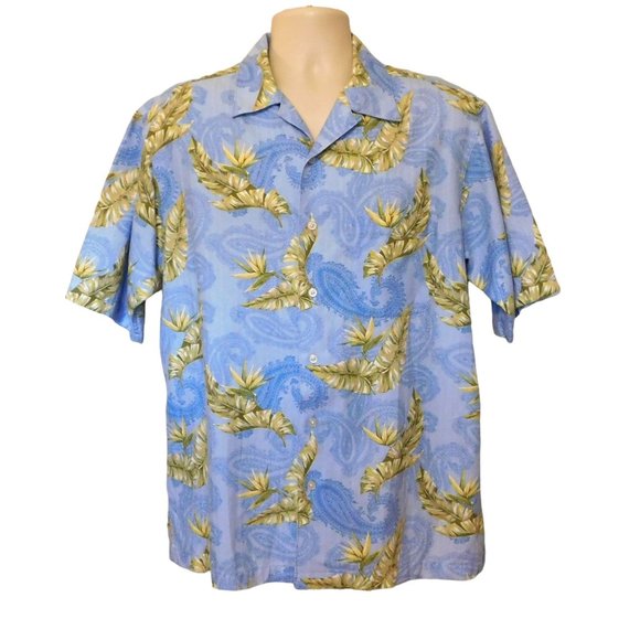 Daniel Cremiewx Other - Daniel Cremieux Hawaiian Shirt M Blue Tropical Leaves Paisley Cotton Blend